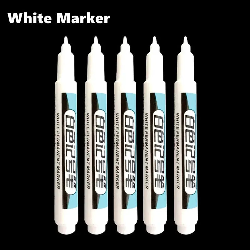 Set of 5 white permanent paint markers with 0.7mm tips for wood, plastic, glass