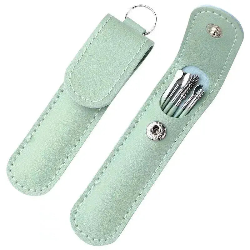 Six Piece Stainless Steel Ear Picking Tool Set With Leather Bag Ear Cleaning Spoon Kit Easy To Carry At Home