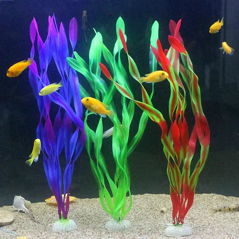 Five Or Ten Pieces Plastic Aquarium Plants Set For Fish Tank Decorations Artificial Seaweed And Water Grass Ceramic Base