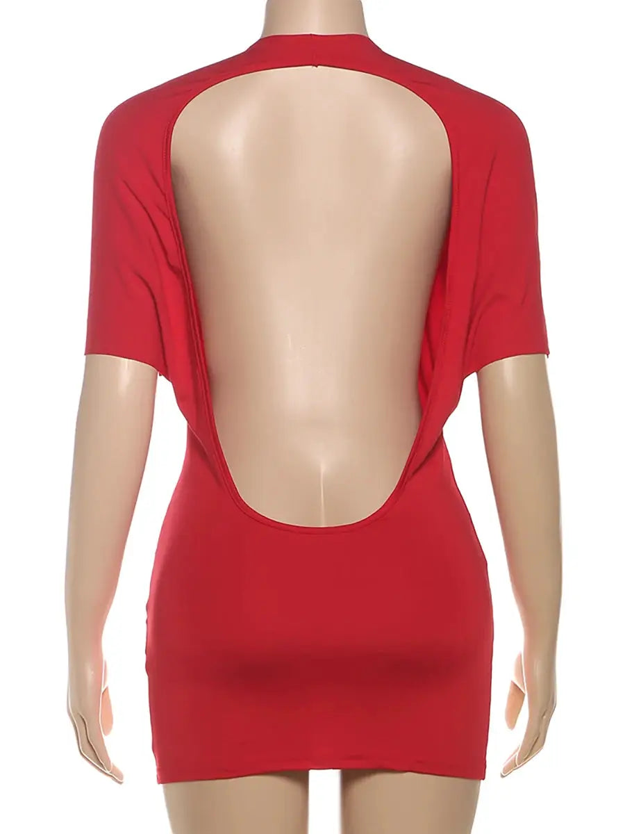 Nibber O Neck Sexy Backless Mini Dress For Women Y2K Solid Trend Style
