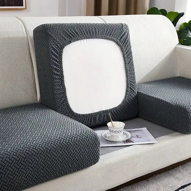 Simples Market thick jacquard sofa seat cushion cover, dark gray with white center panel, removable slipcover