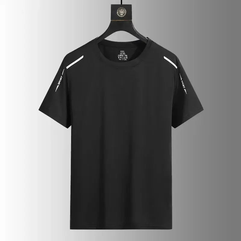 Men's black quick-dry short-sleeve running T-shirt; breathable outdoor sports tee by Simples Market