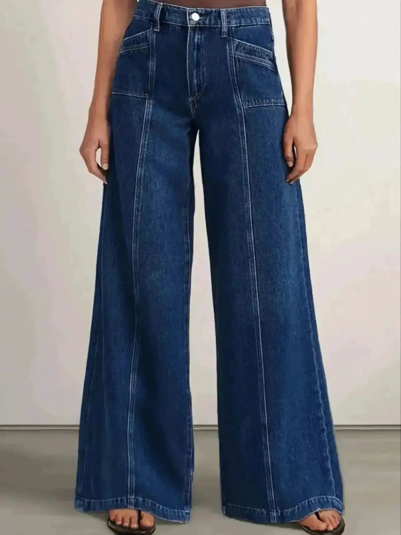 Women's Deep Blue Wide Leg Jeans For Comfort And Versatility