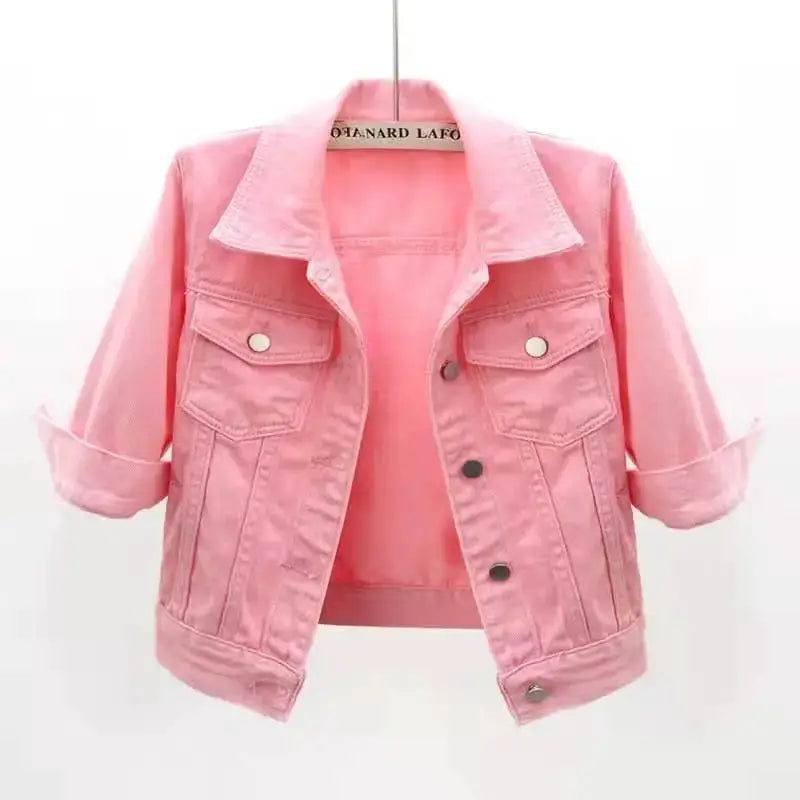 UrbanDenim Women Denim Jacket For Spring And Autumn Turn Down Collar Casual Outerwear