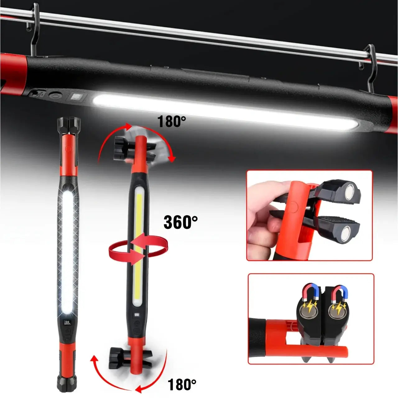 Rechargeable LED Magnetic Work Light Underhood Lamp With Hooks Rotating Magnetic Base For Car Repair And Emergency