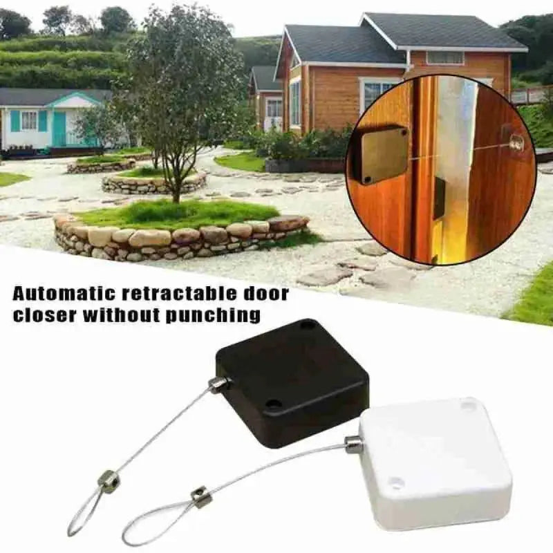 Simples Market automatic retractable door closer punch-free door stopper; white and black housings with steel cables
