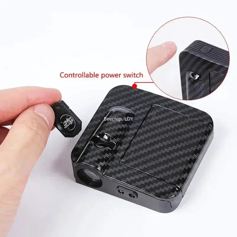 Wireless HD Laser Car Door Projector with battery-powered LED welcome light in black carbon-fiber housing Simples Market