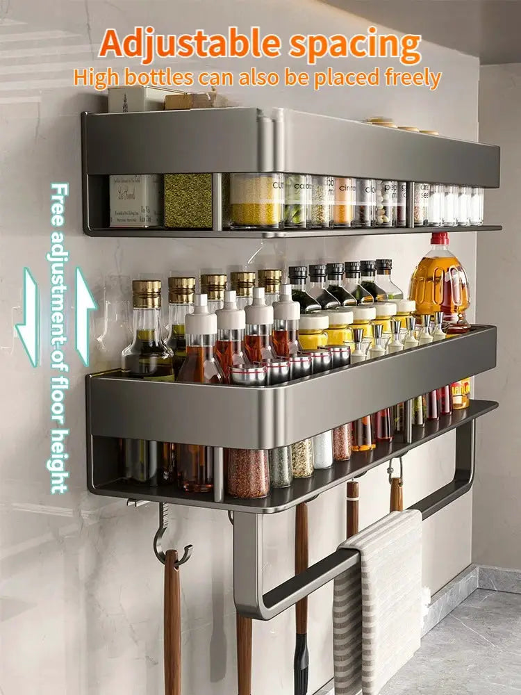 Simples Market aluminum wall-mounted kitchen rack with 3-tier hanging shelves for bottles and utensils