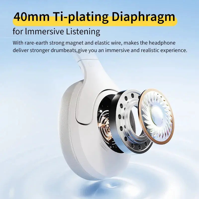 QCY H3 Lite ANC wireless/wired over-ear headphones by Simples Market, white with exploded driver components