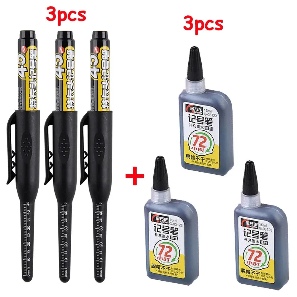 45mm Waterproof Long Head Marker Pen for Deep Hole Marking Tile Carpentry Woodworking Multi Purpose Ink Black Blue Red