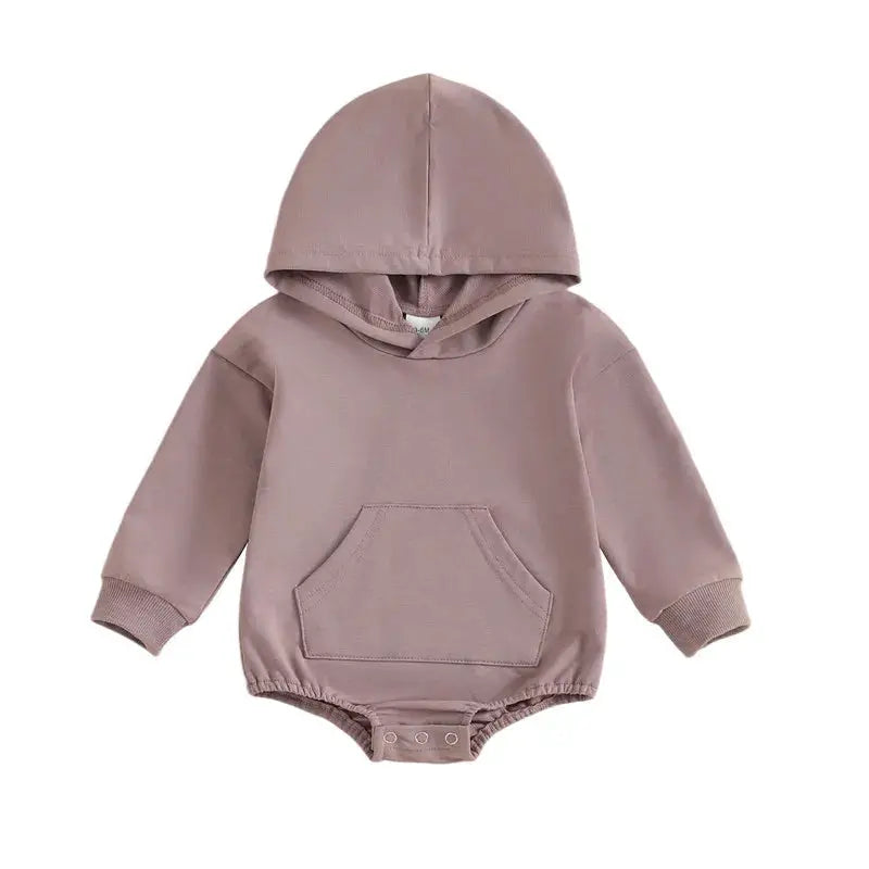 Baby Hooded Romper With Front Pocket Long Sleeve Solid Color Bodysuit For Newborn Boys And Girls Spring Autumn Playsuit