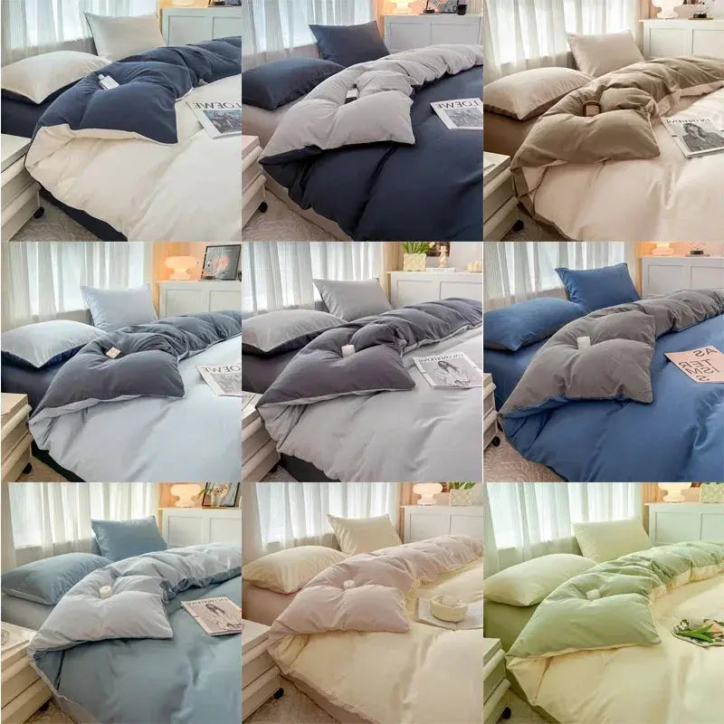 Simples Market 4-piece solid color brush fabric bedding set with duvet cover and pillowcases in assorted colors