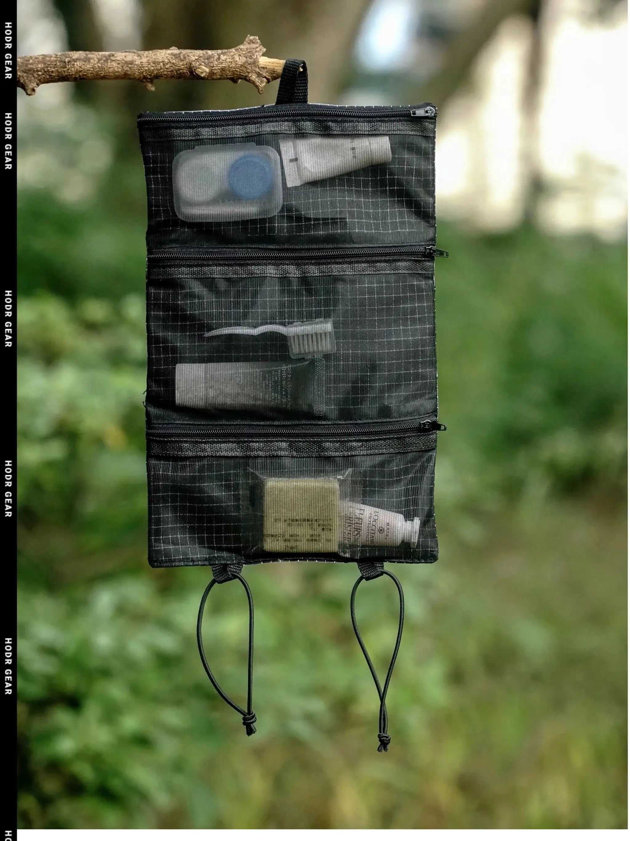 HODRGEAR Ultralight Toiletries Organizer black UHMWPE Gridstop with mesh pockets and YKK zippers