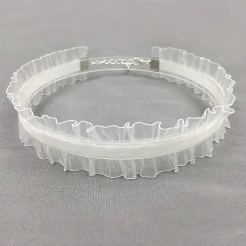 Lace choker necklace, white with sheer ruffle trim, Simples Market.