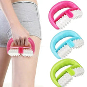 Simples Market fast anti-cellulite roller handheld massager, pink with white bristles; blue and green variants pictured.