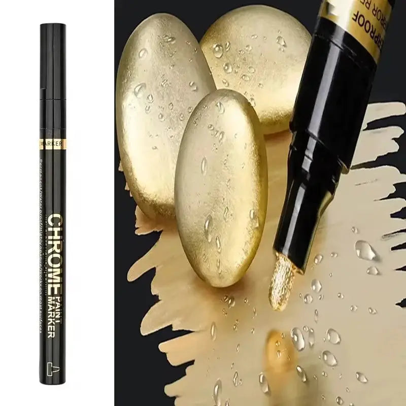 Chrome marker pen with gold metallic ink, waterproof, 2mm nib for rock, ceramic and glass surfaces