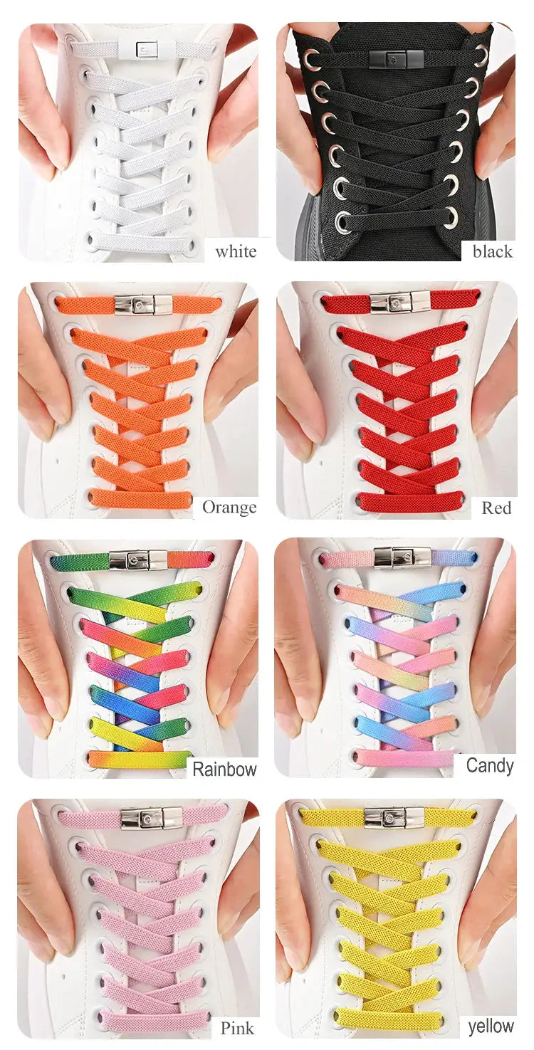 8mm no-tie elastic shoelaces with press-lock clip; Simples Market, 8 colorways