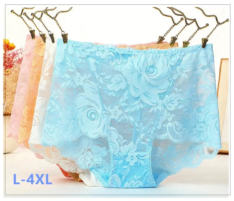 Simples Market lace panties, plus-size high-waist underwear set of pastel colors in floral lace (L-4XL)