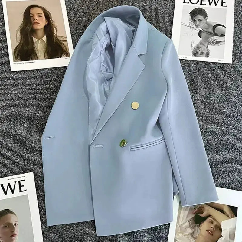PrestigeLine Women Suit Blazer Elegant Coat For 2025 Spring And Autumn Korean Luxury Double Breasted Jacket Office Ready