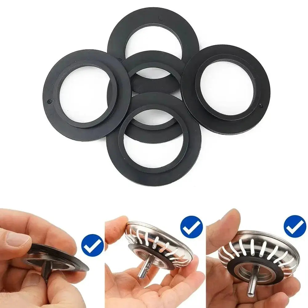 5-piece replacement rubber seal set for basket strainer plugs, Simples Market, black gasket for kitchen sink drain