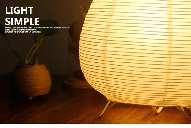 Japanese Lantern LED table lamp with rice paper shade and warm glow for living room or bedside.
