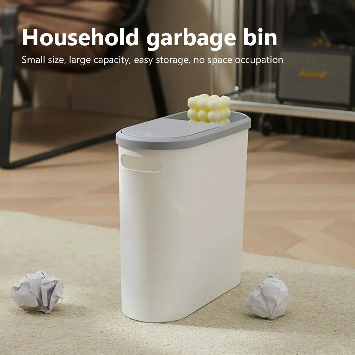 Simples Market bathroom trash can with gray lid, large-capacity white plastic bin