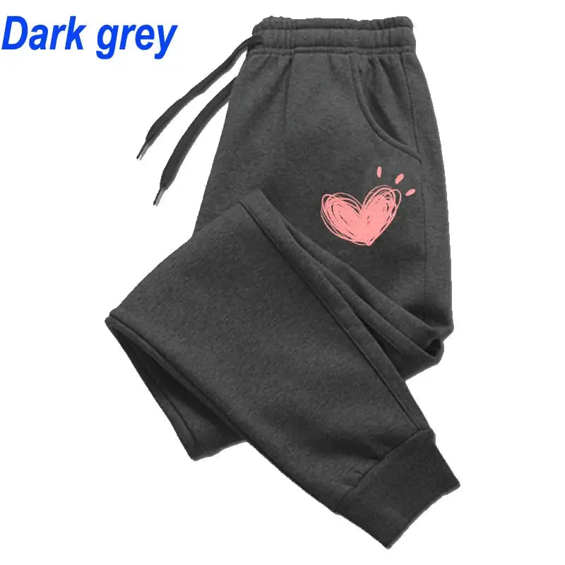 CozyWear Women Heart Print Fleece Lined Sweatpants Slim Fit Joggers For Autumn Winter