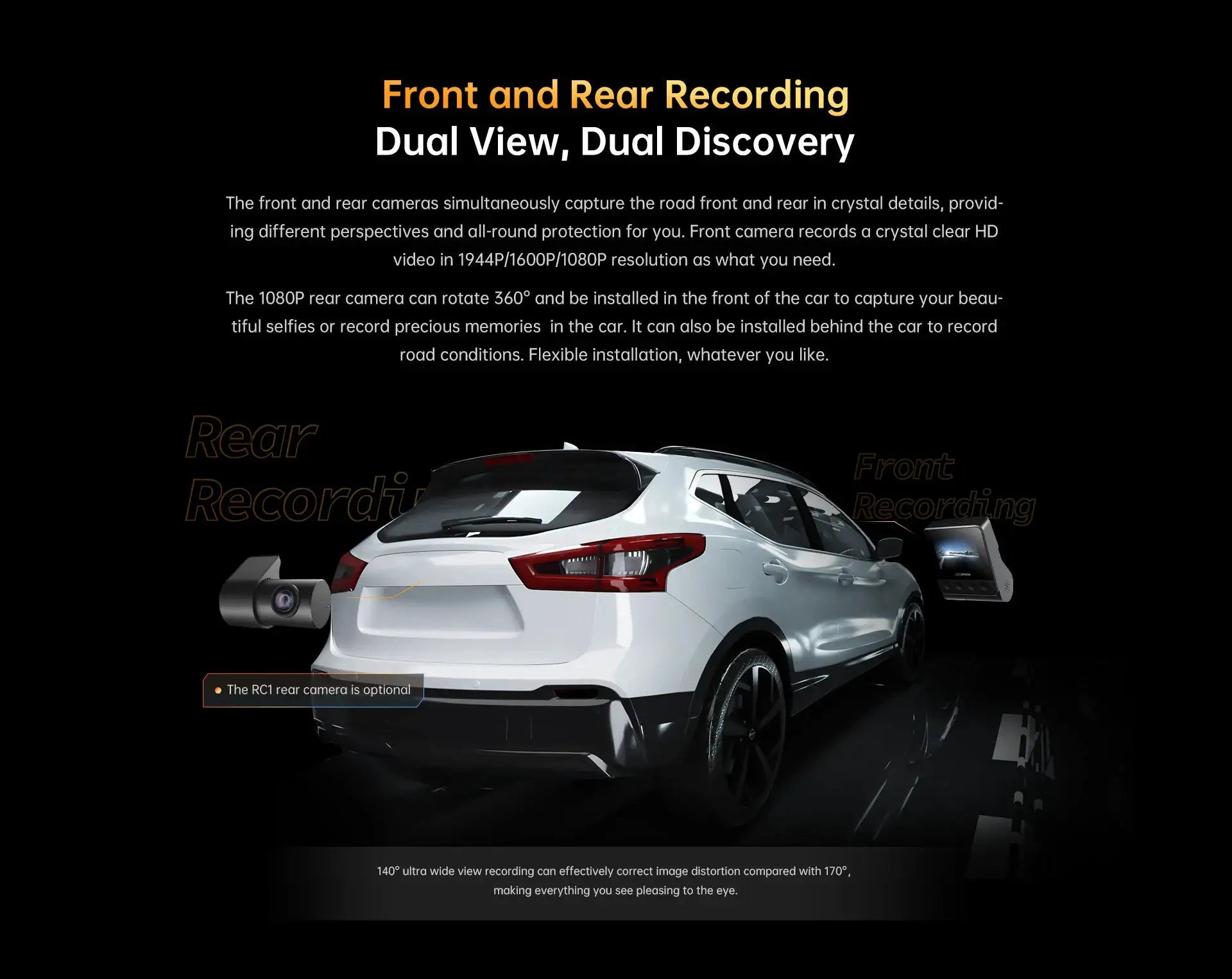 DDPAI Z40 dash cam with front and rear dual recording; Sony IMX335, 1944P, GPS, 360° rotation, WiFi
