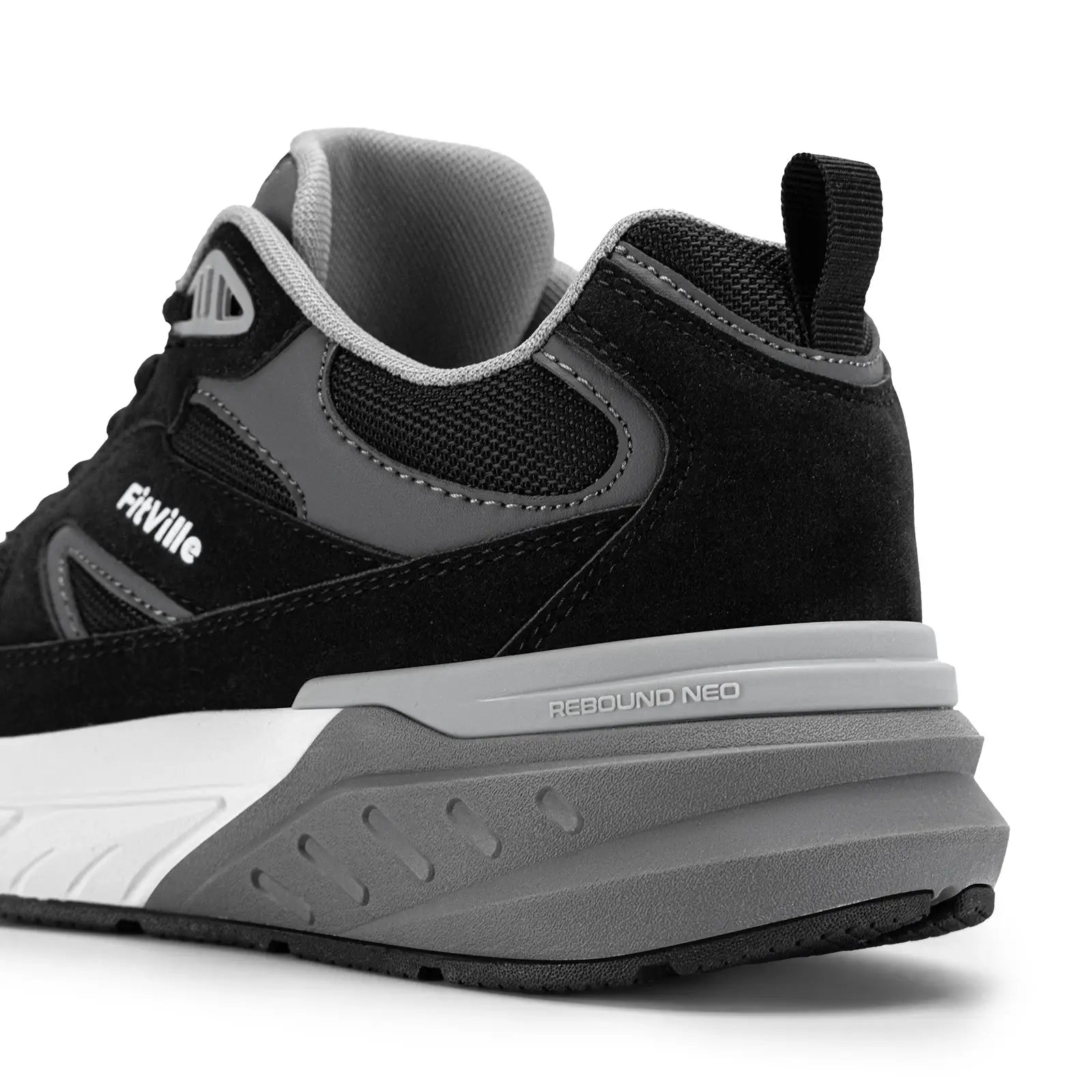 FitVille men's walking sneakers in black/gray with wide width and arch support