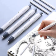 Press eraser pen set by Simples Market Morandi; four white retractable erasers with gray tips for art drawing