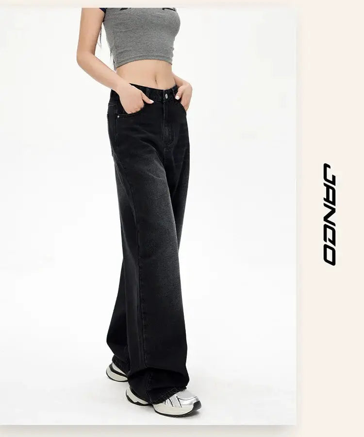 RetroY2K Style High Waist Jeans for Women Loose Fit Straight Leg Denim