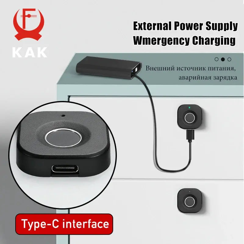 KAK biometric fingerprint lock, black keyless cabinet/drawer locks (2 units) with Type-C interface by Simples Market