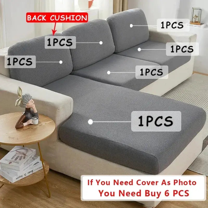 Waterproof sofa cushion cover set, 6-piece gray jacquard polar fleece couch covers by Simples Market
