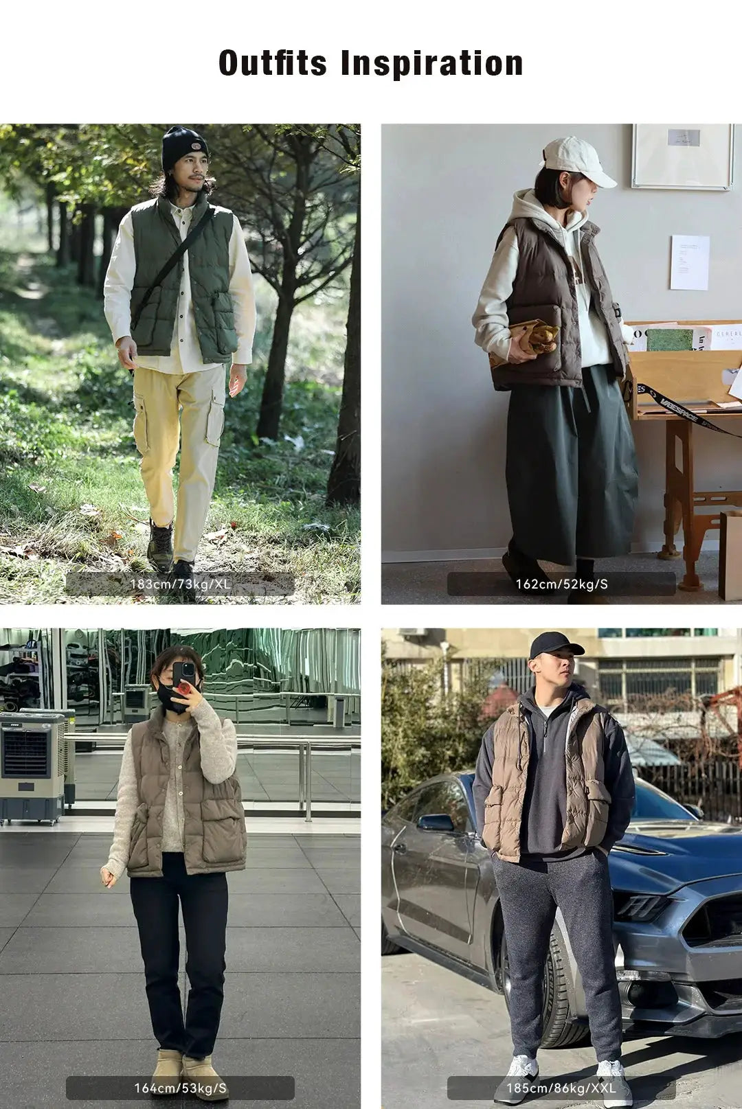 Maden men's down vest in green, brown, beige and taupe with double side pockets; thickened warm stand-up outerwear