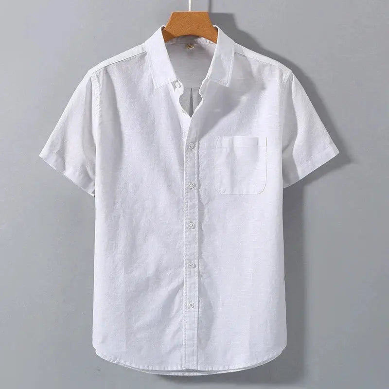 White men's cotton short-sleeve shirt with chest pocket, button-front