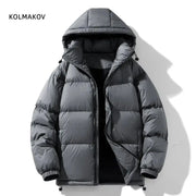 KOLMAKOV men's grey hooded down jacket, 90% white duck down, puffer coat