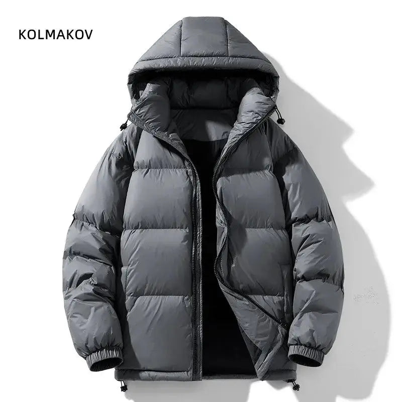 KOLMAKOV men's grey hooded down jacket, 90% white duck down, puffer coat