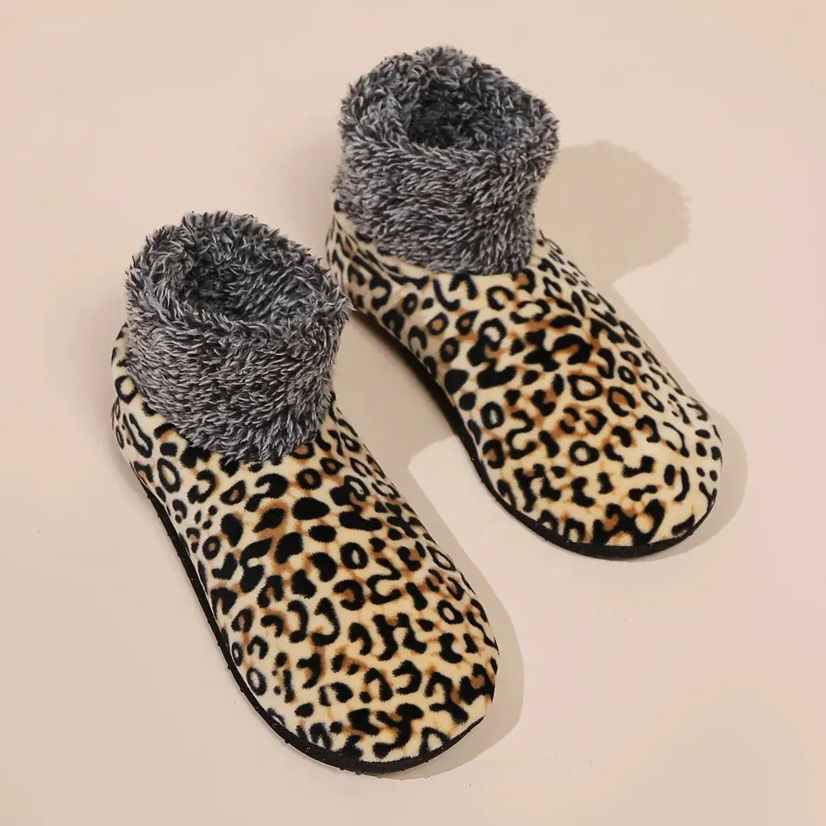 CozyNest Unisex Leopard Print Floor Socks With Non Slip Soles For Warm Home Comfort In Fall And Winter