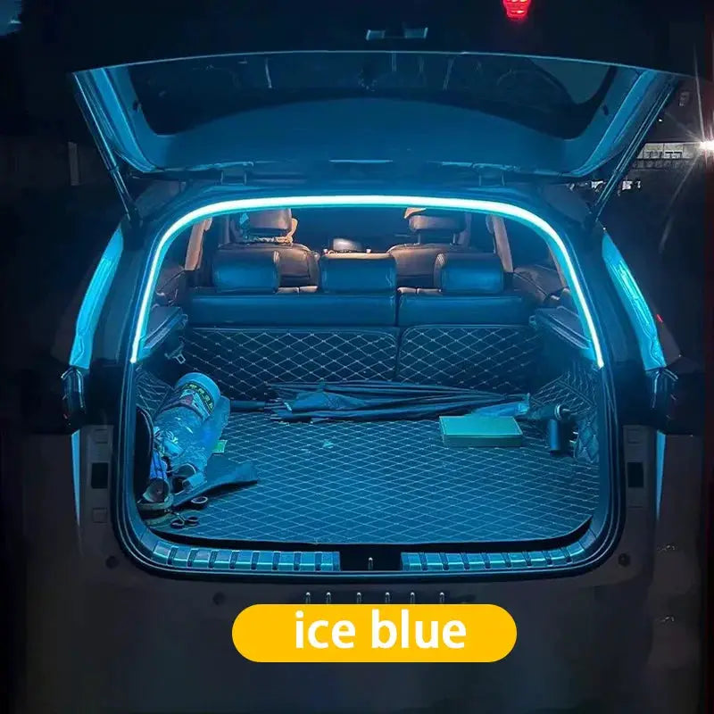 Simples Market car tailgate LED ambient light strip in ice blue, wireless auto-sensing