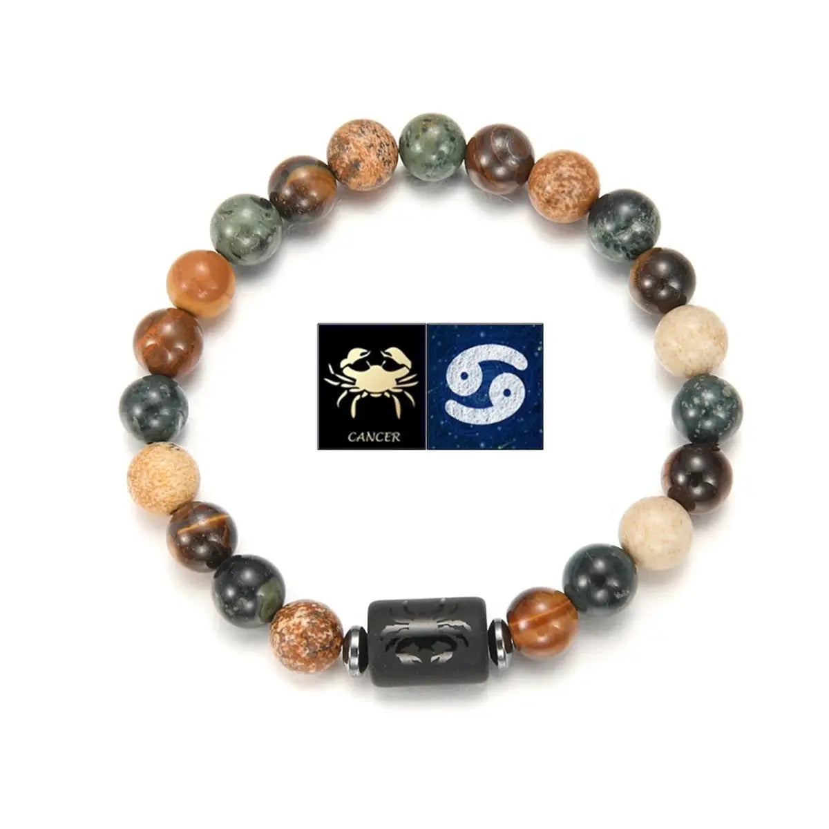 Natural Stone Tiger Eye Picture Jasper Round Beads 12 Constellations Unisex Bracelet