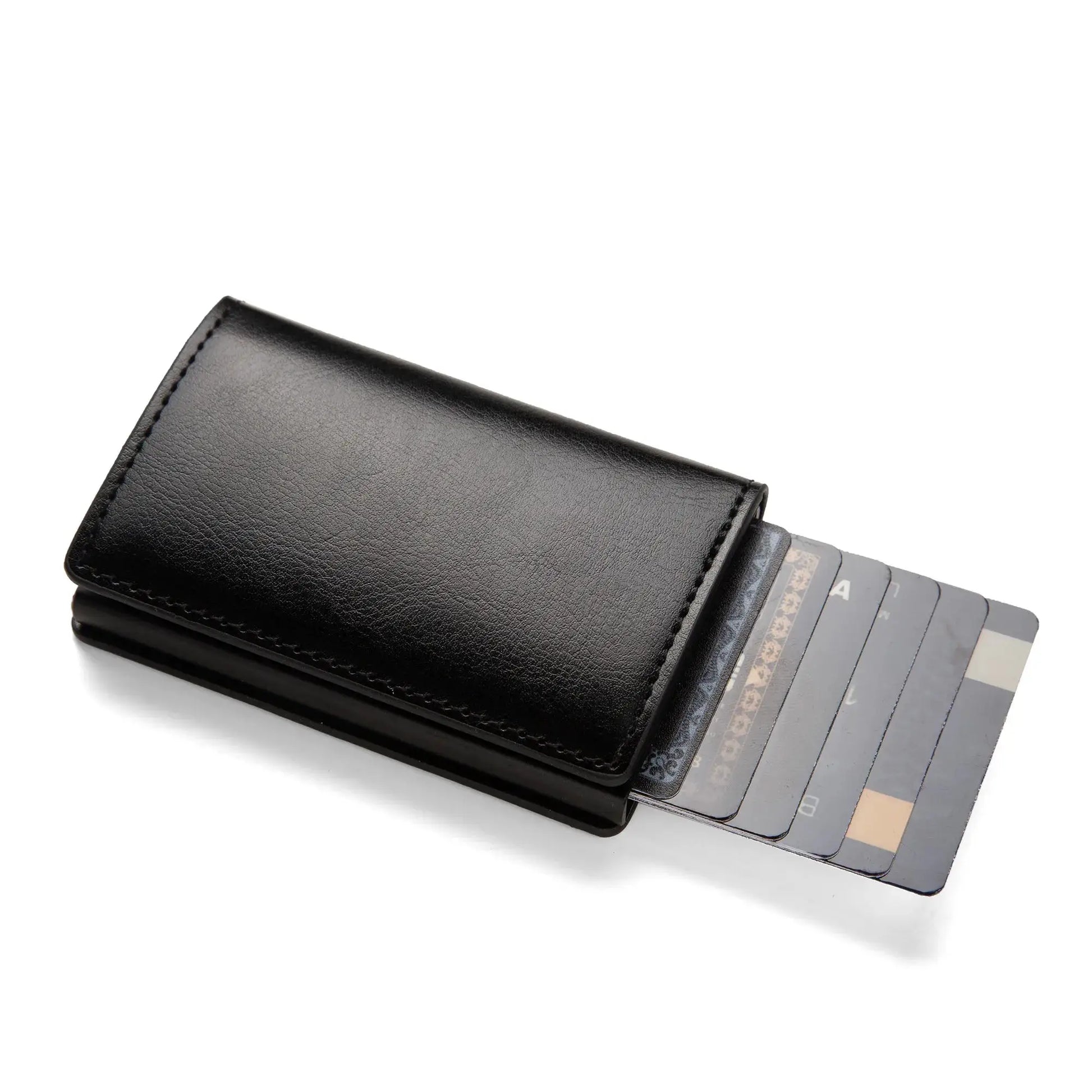 Minimalist black PU leather anti-theft RFID cardholder wallet with slim profile and card slots