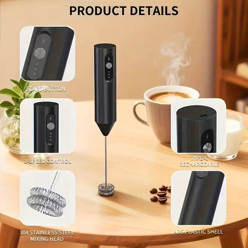 Handheld Milk Frother Coffee Creamer Mixer With Stainless Steel Whisk Egg Beater Portable Kitchen Tool