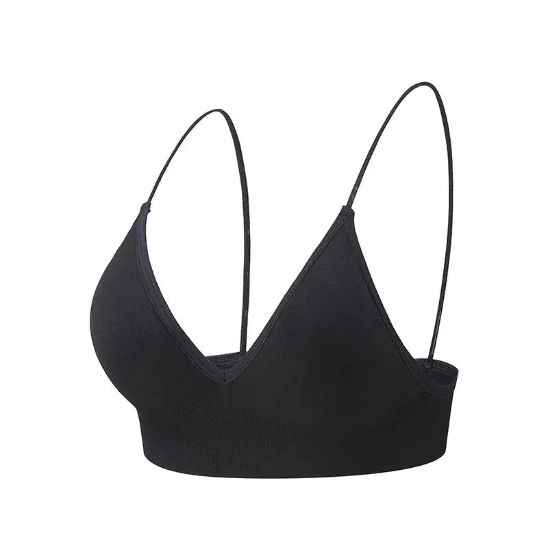 Flarixa triangle-cup bralette in black with deep V-neck and thin straps