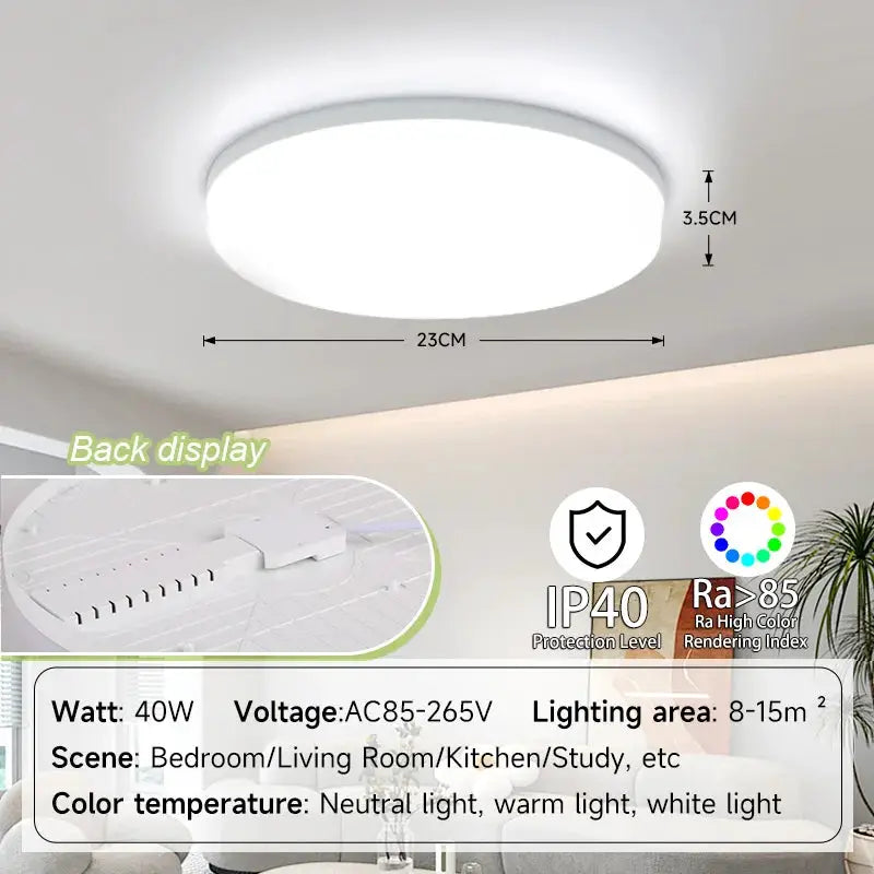 Simples Market LED ceiling lamp round ultra-thin fixture, 40W, 23cm diameter, white finish, IP40