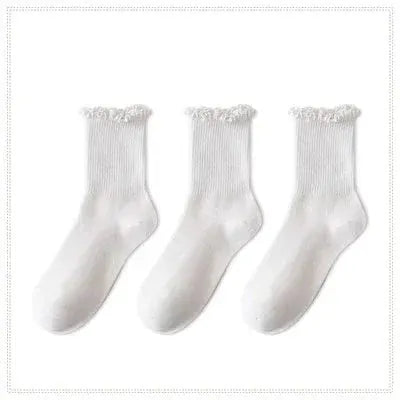 Cotton Ruffles Ankle Socks For Women Lolita Kawaii Korean Style Spring Black White 1 3 5 Pairs
