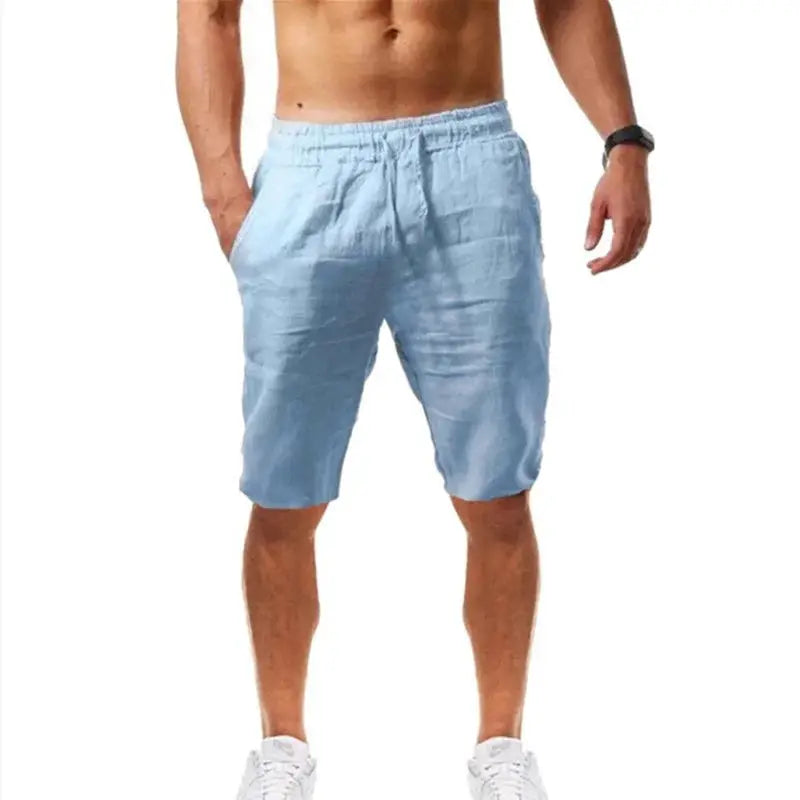 Men's cotton shorts by Simples Market, solid light blue, knee-length and breathable for summer