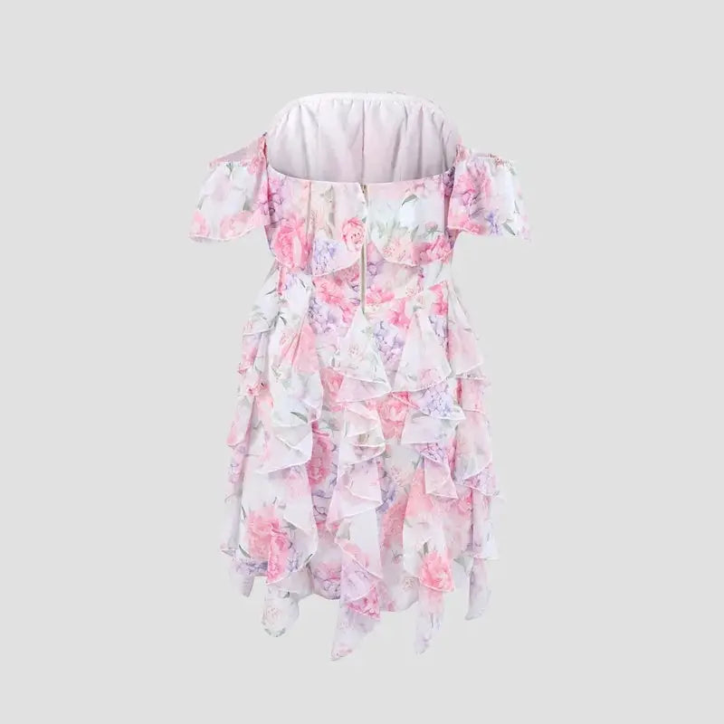 Floral Printed Backless Mini Dress Sleeveless A Line Party Clubwear