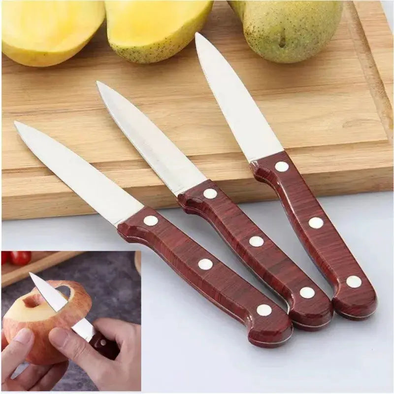 Sharp Stainless Steel Paring Knife With Imitation Wood Plastic Handle For Precise Home Cooking And Fruit Preparation