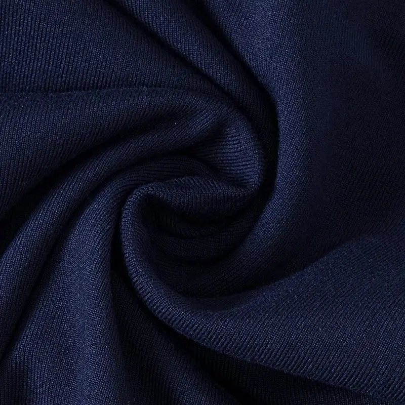 Men's underwear fabric in navy blue, close-up knit texture