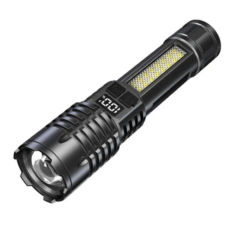 Rechargeable LED flashlight torch Simples Market, black tactical long-range waterproof outdoor use